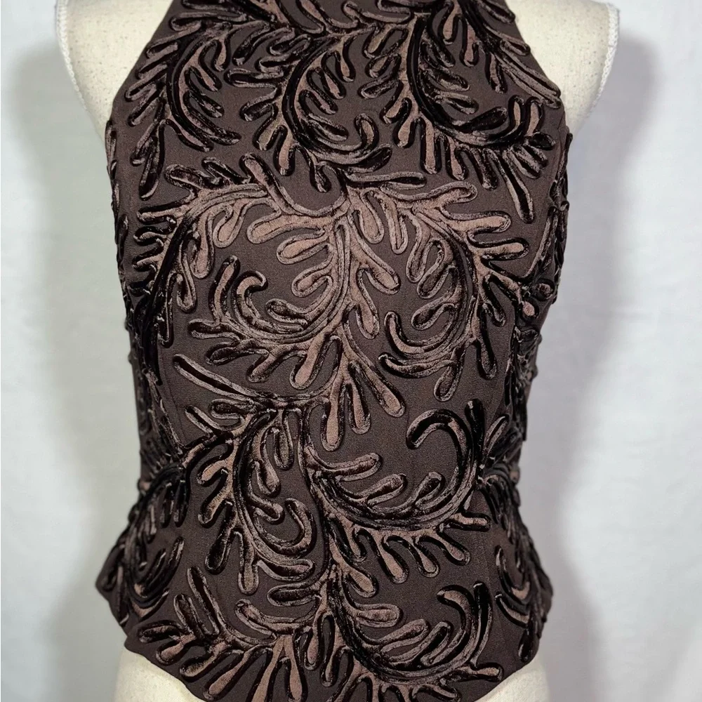 Carmen Marc Valvo Brown Embellished Evening Blouse Women’s Size 8 Back Zipper - Picture 2 of 7